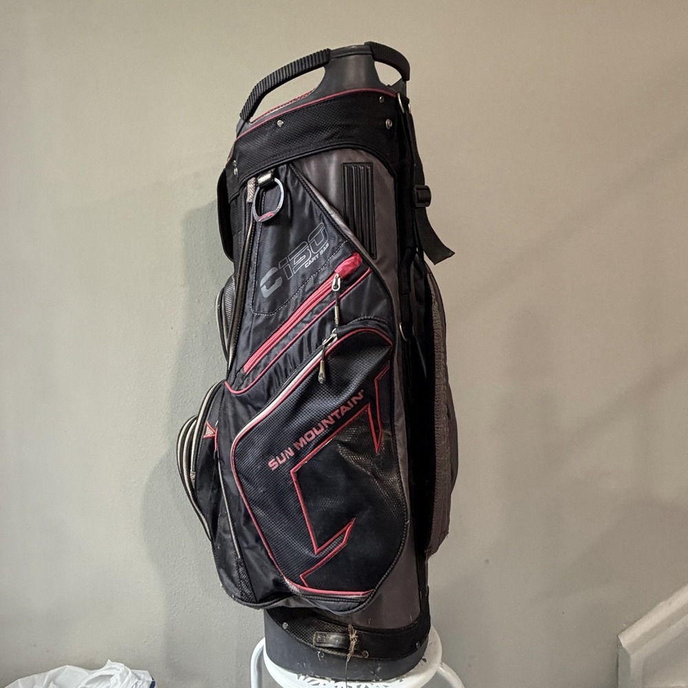 Sun Mountain C-130 Black/Red 14-Way Cart Golf Bag Clean Lightly Used